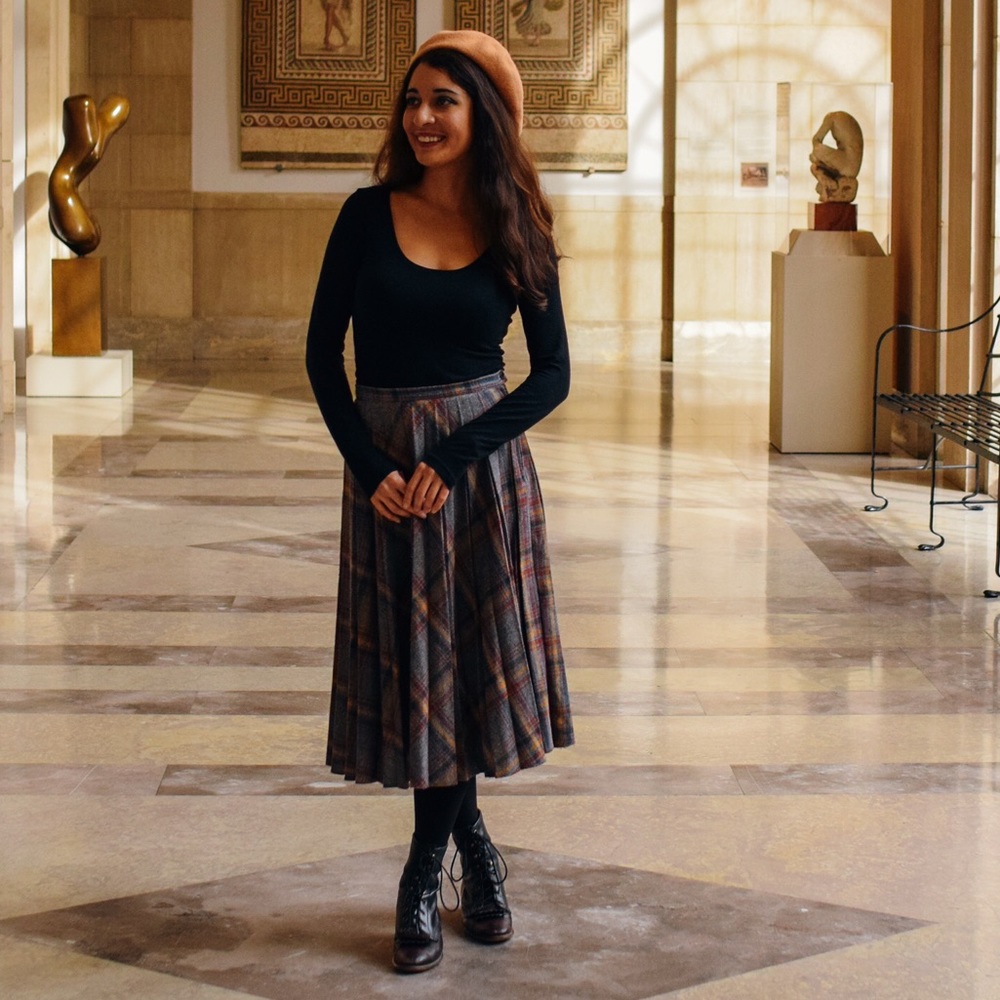 True vintage plaid wool midi skirt